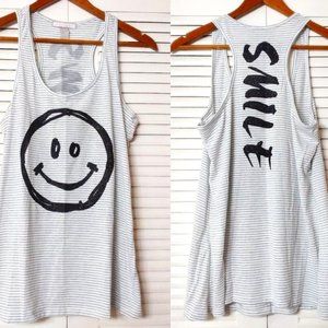Weavers Smiley Face Tank White Gray Stripes L Tags